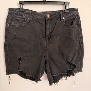 Edgy Charcoal Distressed Jean Shorts